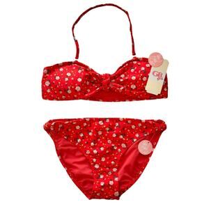 KIDS GIRLS Bow Red Floral Print Bikini Swim SET – GIRLS 16